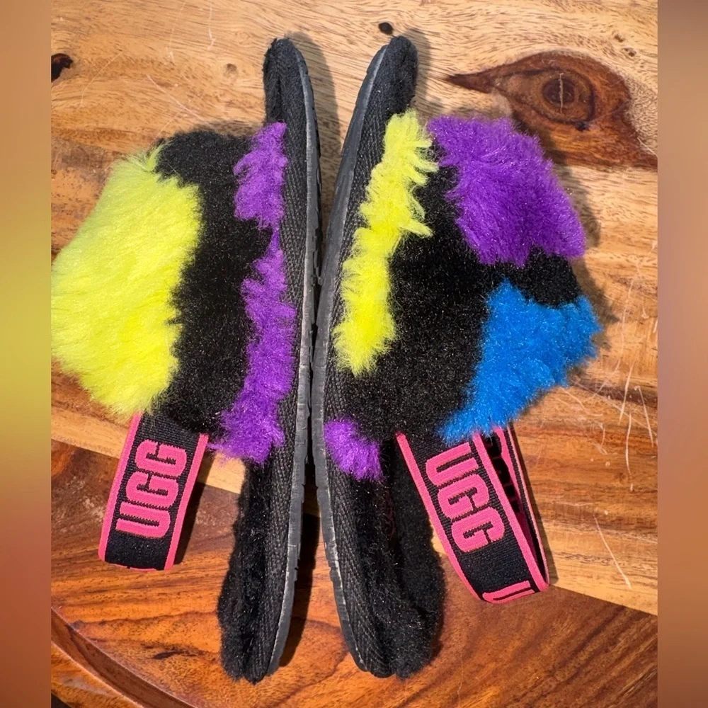 UGG Fluff Yeah Party Spots Fur Lined Slippers Sandals w/ Strap Toddlers Sz 9